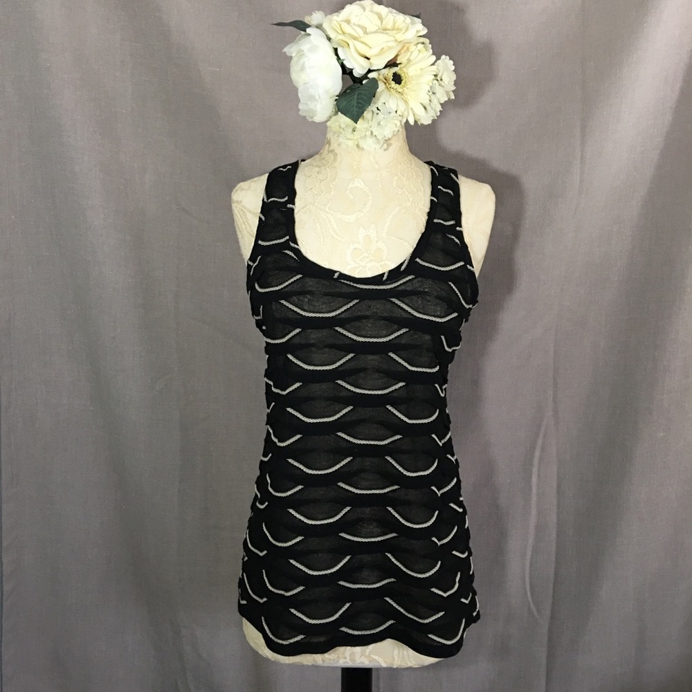 Light Weight Sheer Racer Back Black Top w/ Scallop